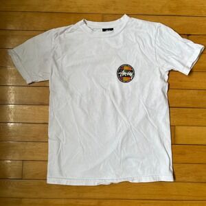 Stussy Mens XS White Graphic T-Shirt Rasta Roots Reggae Surf Circle Logo Tee